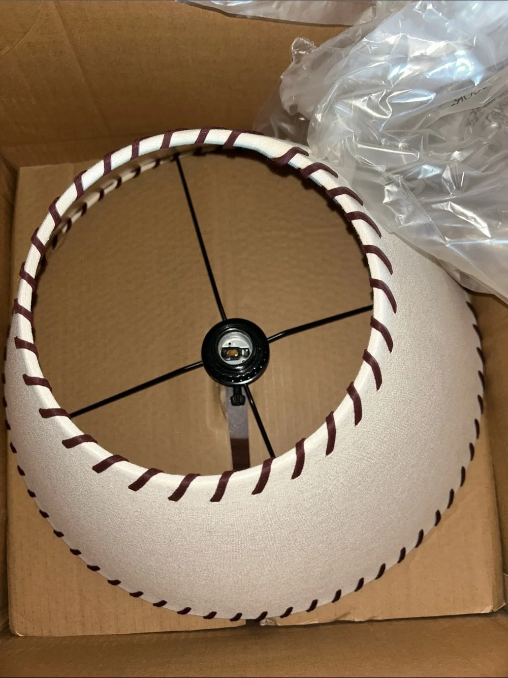 Studio McGee Brown Ceramic Table Lamp with Cream Whipstitch Shade